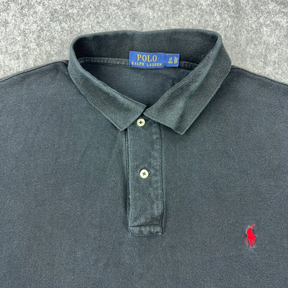 Polo Ralph Lauren Shirt Mens Large Tall LT Black Cotton Pique Pony Logo Classic